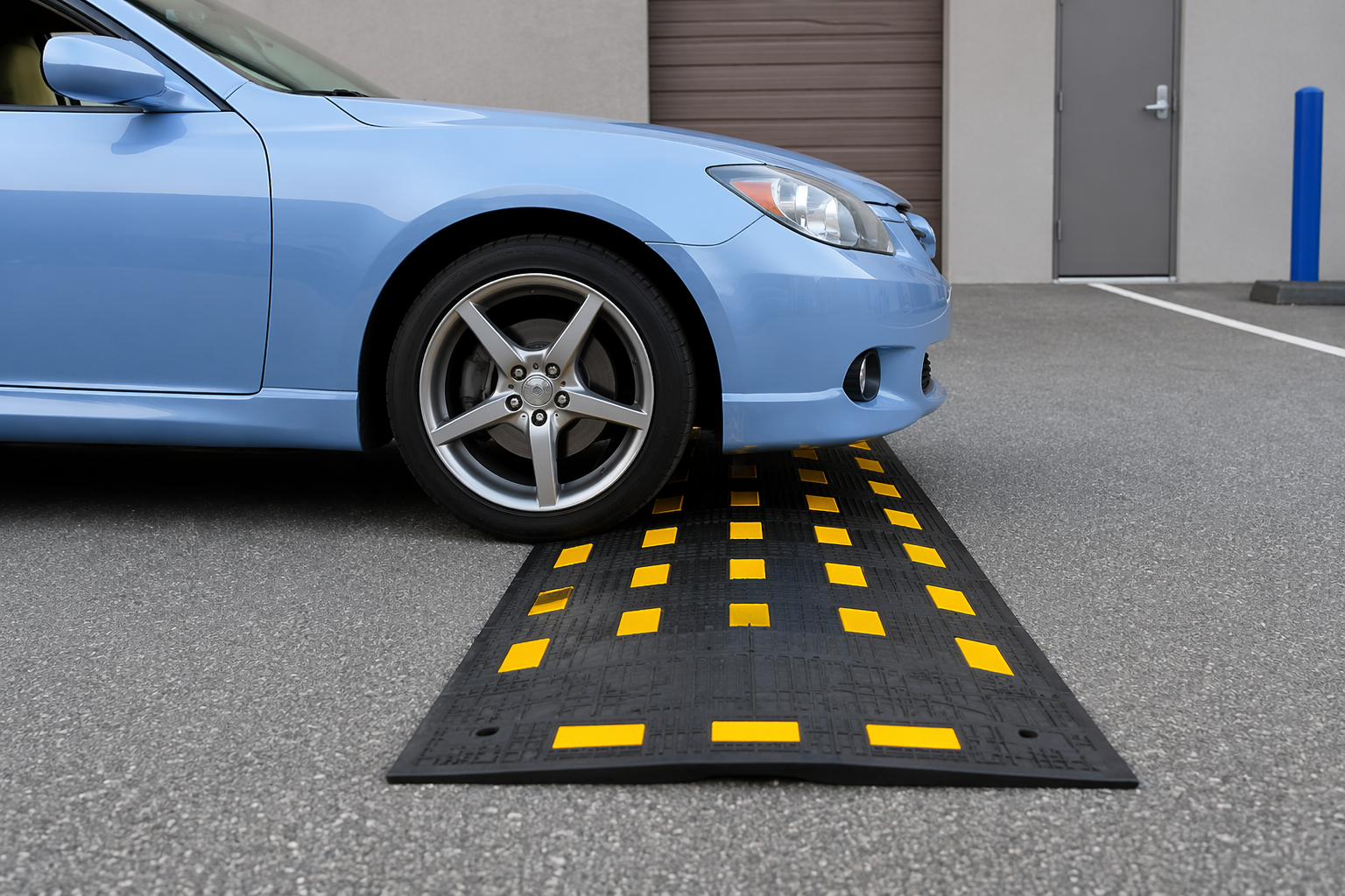 Rubber road humps Houston TX — wider than speed bumps for gentler vehicle slowing