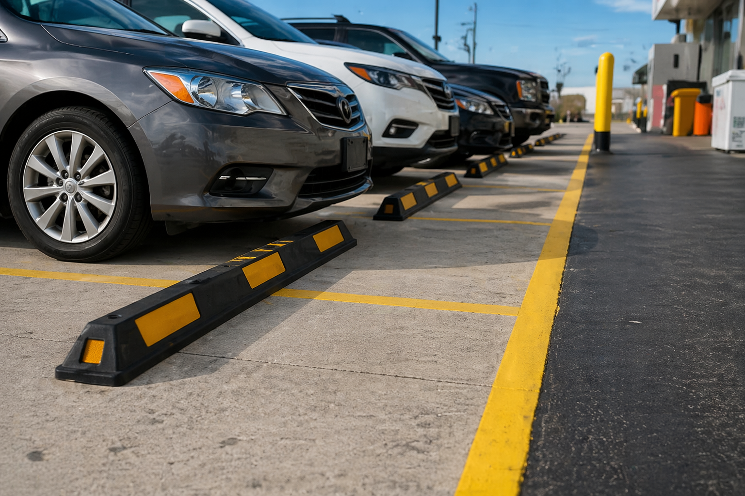 Rubber car stops and parking lot curbs for sale in Houston TX